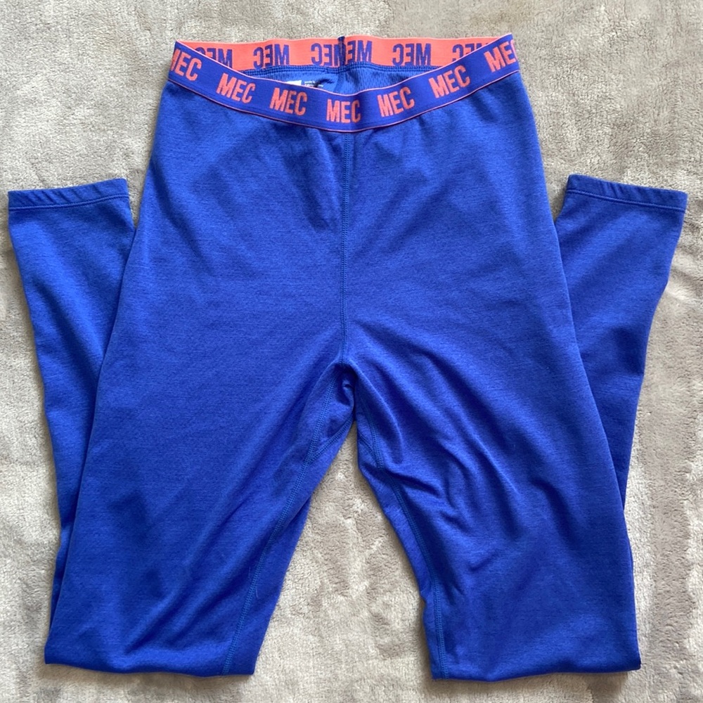 MEC Kids Blue Base Layer Leggings with Pink Logo Waistband